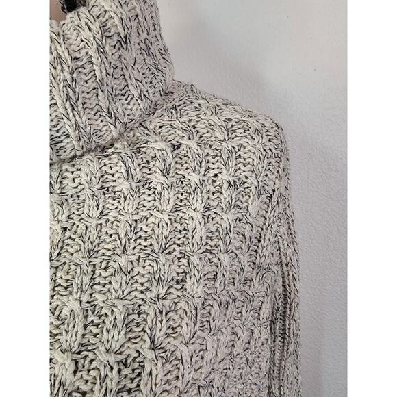 Free People Sweater Small Marled Ivory Combo Twisted Cable T-Neck Long Sleeves - Picture 5 of 12